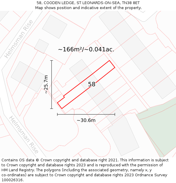 58, COODEN LEDGE, ST LEONARDS-ON-SEA, TN38 8ET: Plot and title map