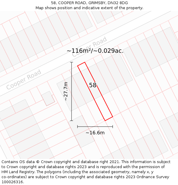 58, COOPER ROAD, GRIMSBY, DN32 8DG: Plot and title map
