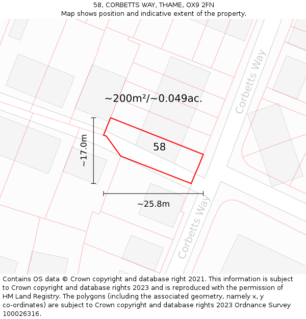 58, CORBETTS WAY, THAME, OX9 2FN: Plot and title map