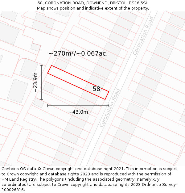 58, CORONATION ROAD, DOWNEND, BRISTOL, BS16 5SL: Plot and title map