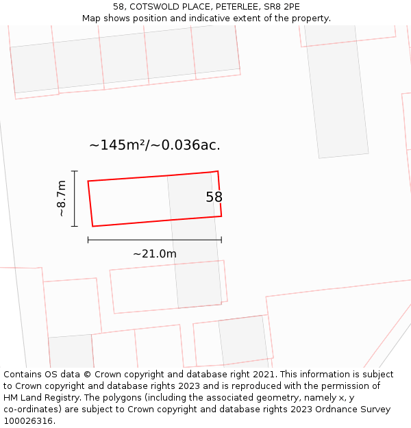 58, COTSWOLD PLACE, PETERLEE, SR8 2PE: Plot and title map