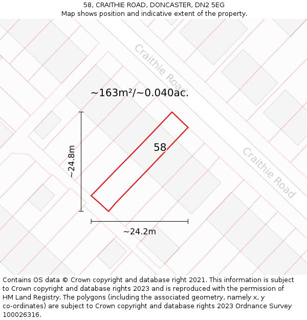 58, CRAITHIE ROAD, DONCASTER, DN2 5EG: Plot and title map
