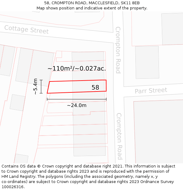 58, CROMPTON ROAD, MACCLESFIELD, SK11 8EB: Plot and title map