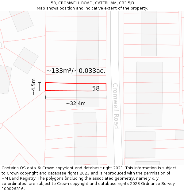 58, CROMWELL ROAD, CATERHAM, CR3 5JB: Plot and title map