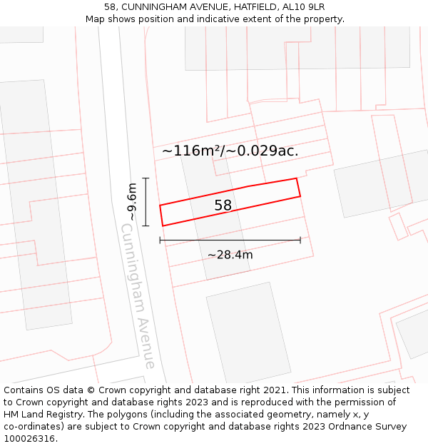 58, CUNNINGHAM AVENUE, HATFIELD, AL10 9LR: Plot and title map