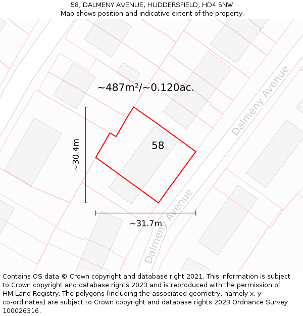 58, DALMENY AVENUE, HUDDERSFIELD, HD4 5NW: Plot and title map