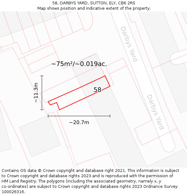 58, DARBYS YARD, SUTTON, ELY, CB6 2RS: Plot and title map