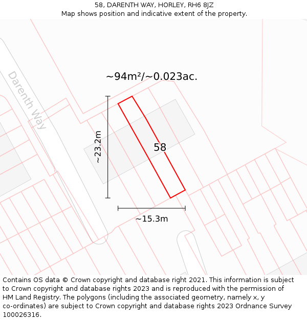 58, DARENTH WAY, HORLEY, RH6 8JZ: Plot and title map