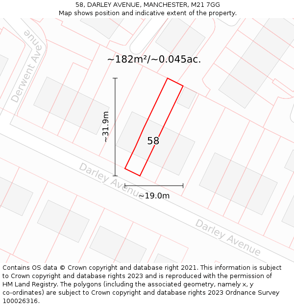 58, DARLEY AVENUE, MANCHESTER, M21 7GG: Plot and title map