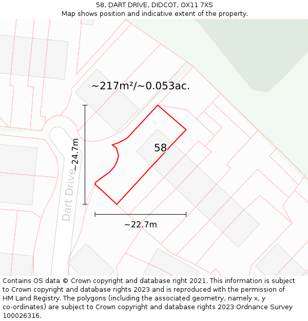 58, DART DRIVE, DIDCOT, OX11 7XS: Plot and title map