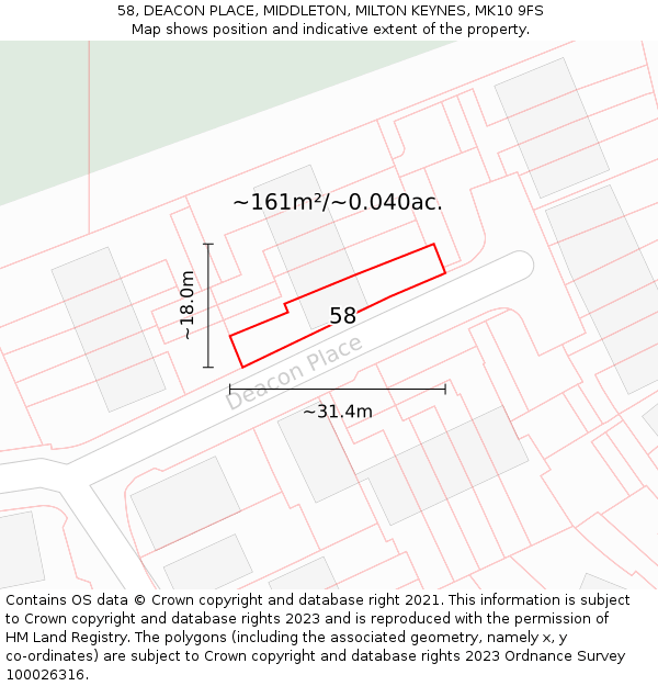 58, DEACON PLACE, MIDDLETON, MILTON KEYNES, MK10 9FS: Plot and title map
