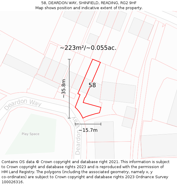 58, DEARDON WAY, SHINFIELD, READING, RG2 9HF: Plot and title map