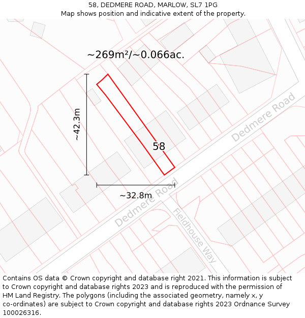 58, DEDMERE ROAD, MARLOW, SL7 1PG: Plot and title map
