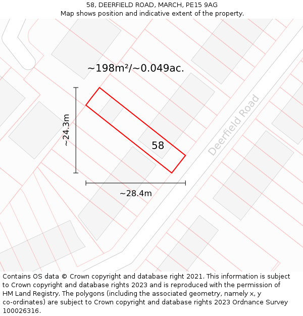 58, DEERFIELD ROAD, MARCH, PE15 9AG: Plot and title map