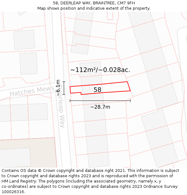 58, DEERLEAP WAY, BRAINTREE, CM7 9FH: Plot and title map