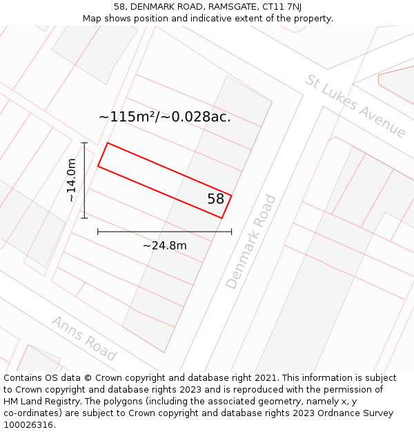 58, DENMARK ROAD, RAMSGATE, CT11 7NJ: Plot and title map