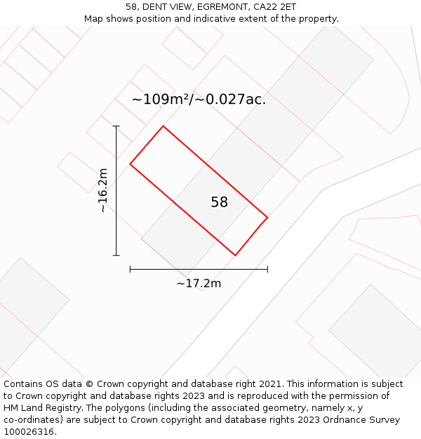 58, DENT VIEW, EGREMONT, CA22 2ET: Plot and title map