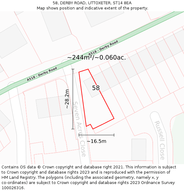 58, DERBY ROAD, UTTOXETER, ST14 8EA: Plot and title map