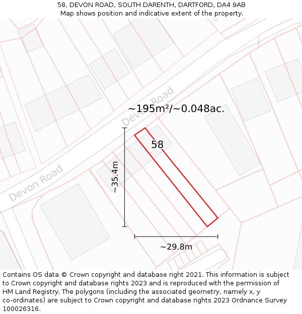 58, DEVON ROAD, SOUTH DARENTH, DARTFORD, DA4 9AB: Plot and title map
