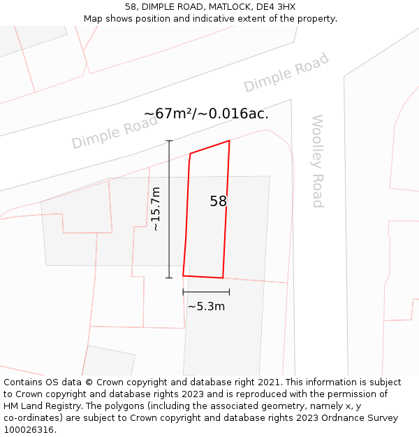 58, DIMPLE ROAD, MATLOCK, DE4 3HX: Plot and title map