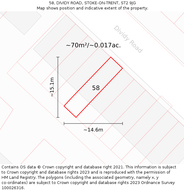 58, DIVIDY ROAD, STOKE-ON-TRENT, ST2 9JG: Plot and title map