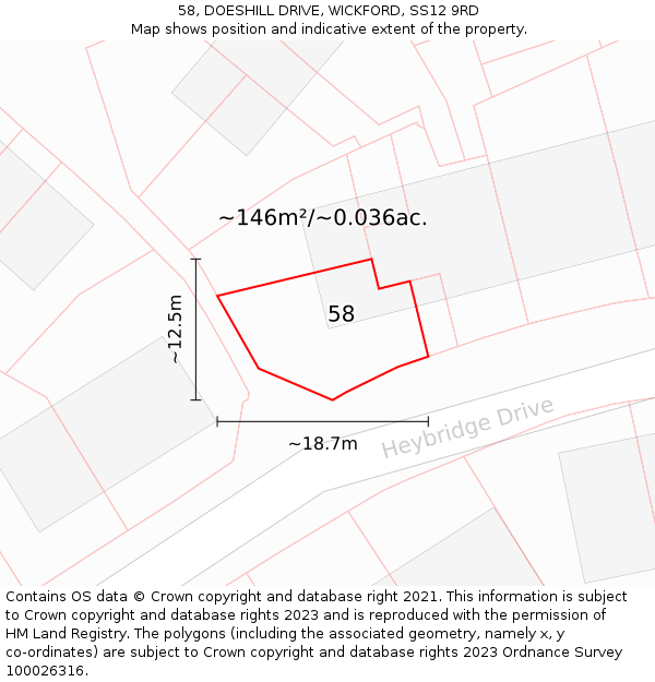 58, DOESHILL DRIVE, WICKFORD, SS12 9RD: Plot and title map