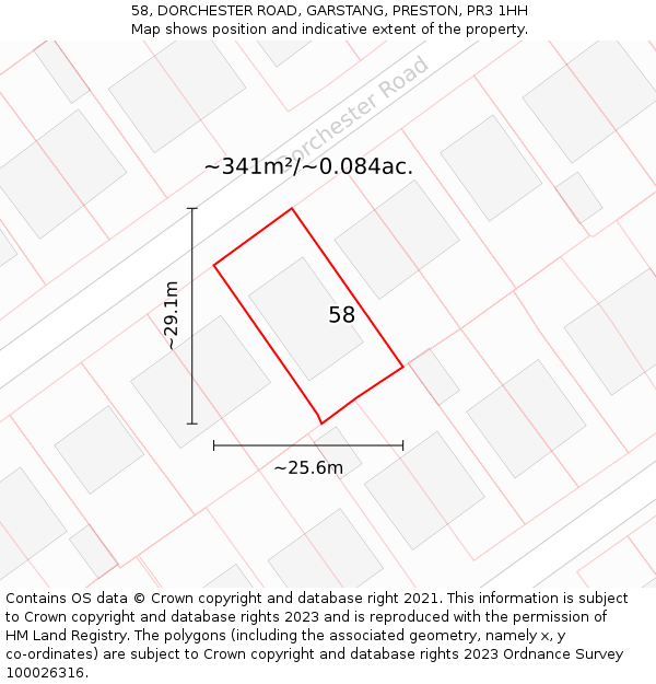 58, DORCHESTER ROAD, GARSTANG, PRESTON, PR3 1HH: Plot and title map