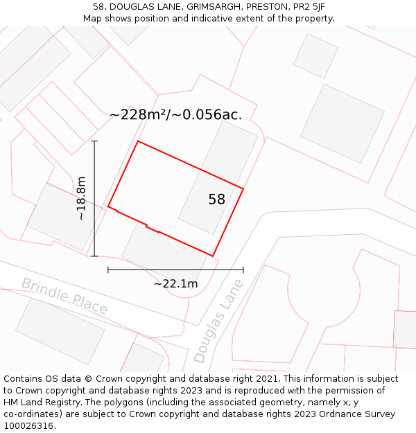 58, DOUGLAS LANE, GRIMSARGH, PRESTON, PR2 5JF: Plot and title map