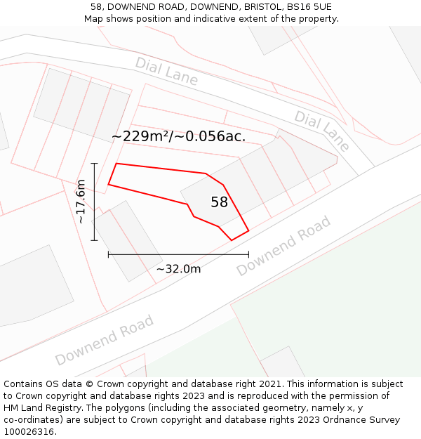 58, DOWNEND ROAD, DOWNEND, BRISTOL, BS16 5UE: Plot and title map
