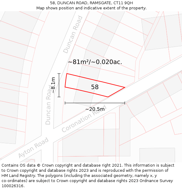 58, DUNCAN ROAD, RAMSGATE, CT11 9QH: Plot and title map