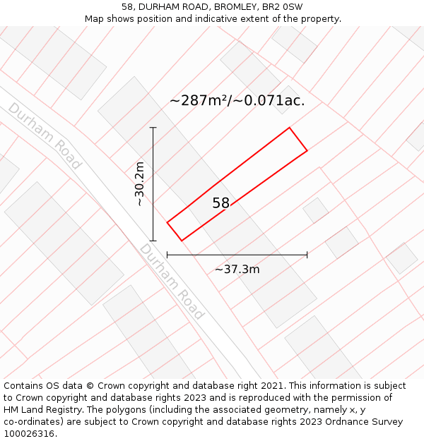 58, DURHAM ROAD, BROMLEY, BR2 0SW: Plot and title map