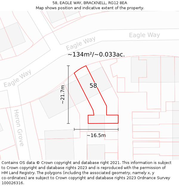 58, EAGLE WAY, BRACKNELL, RG12 8EA: Plot and title map