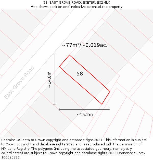 58, EAST GROVE ROAD, EXETER, EX2 4LX: Plot and title map