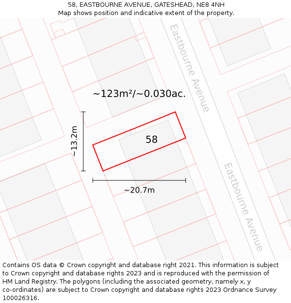 58, EASTBOURNE AVENUE, GATESHEAD, NE8 4NH: Plot and title map