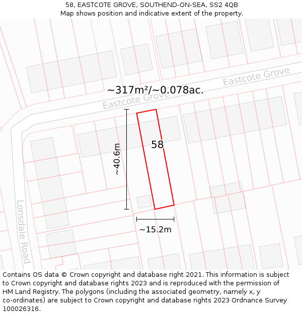 58, EASTCOTE GROVE, SOUTHEND-ON-SEA, SS2 4QB: Plot and title map