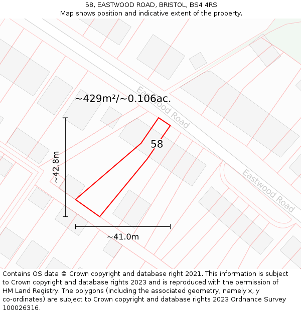 58, EASTWOOD ROAD, BRISTOL, BS4 4RS: Plot and title map