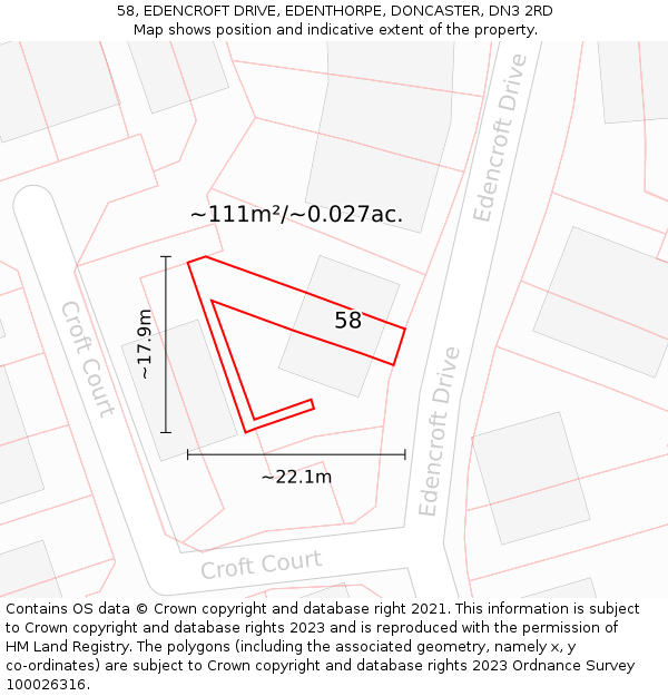 58, EDENCROFT DRIVE, EDENTHORPE, DONCASTER, DN3 2RD: Plot and title map