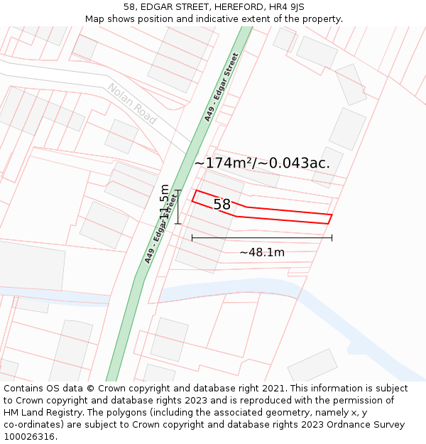 58, EDGAR STREET, HEREFORD, HR4 9JS: Plot and title map