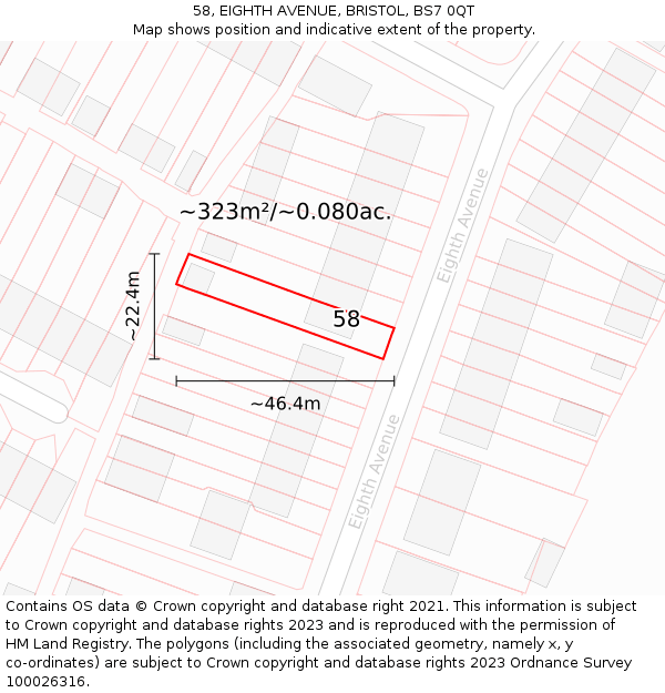 58, EIGHTH AVENUE, BRISTOL, BS7 0QT: Plot and title map