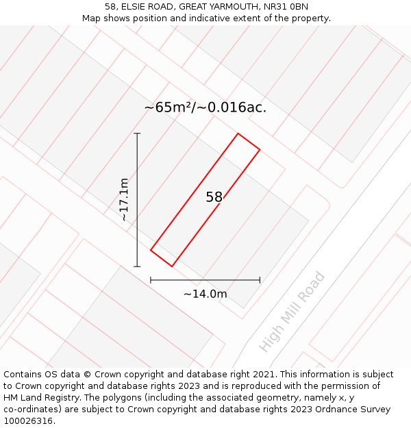 58, ELSIE ROAD, GREAT YARMOUTH, NR31 0BN: Plot and title map