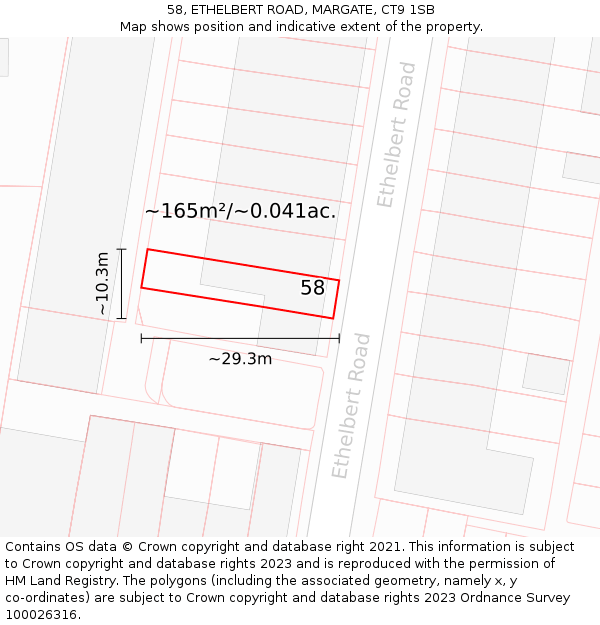 58, ETHELBERT ROAD, MARGATE, CT9 1SB: Plot and title map