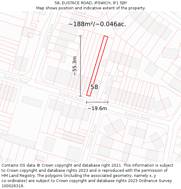 58, EUSTACE ROAD, IPSWICH, IP1 5BY: Plot and title map