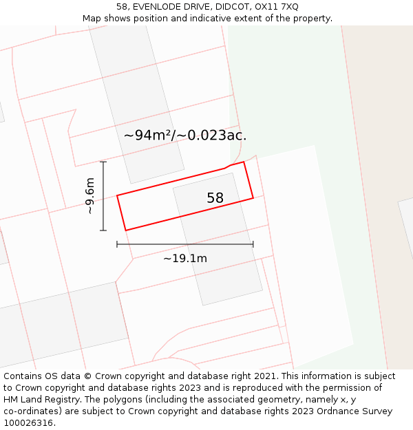 58, EVENLODE DRIVE, DIDCOT, OX11 7XQ: Plot and title map