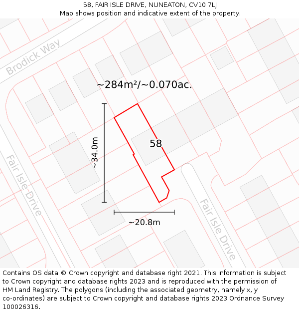 58, FAIR ISLE DRIVE, NUNEATON, CV10 7LJ: Plot and title map