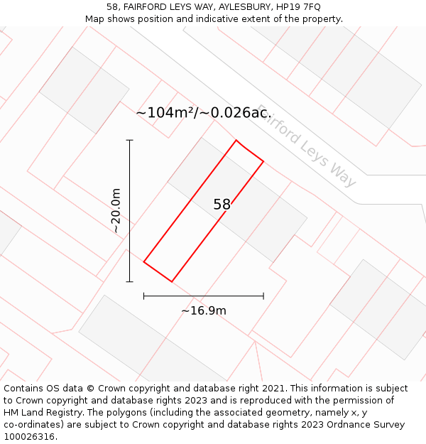 58, FAIRFORD LEYS WAY, AYLESBURY, HP19 7FQ: Plot and title map
