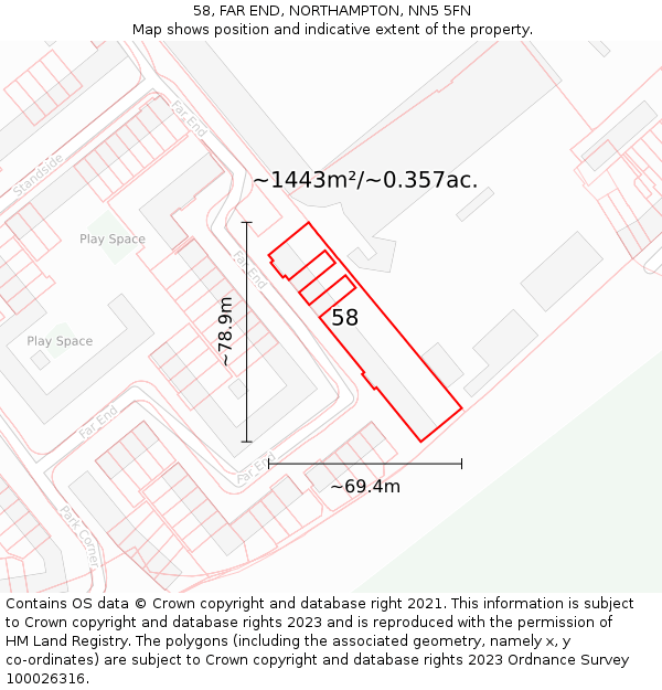58, FAR END, NORTHAMPTON, NN5 5FN: Plot and title map