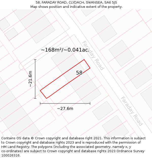 58, FARADAY ROAD, CLYDACH, SWANSEA, SA6 5JS: Plot and title map