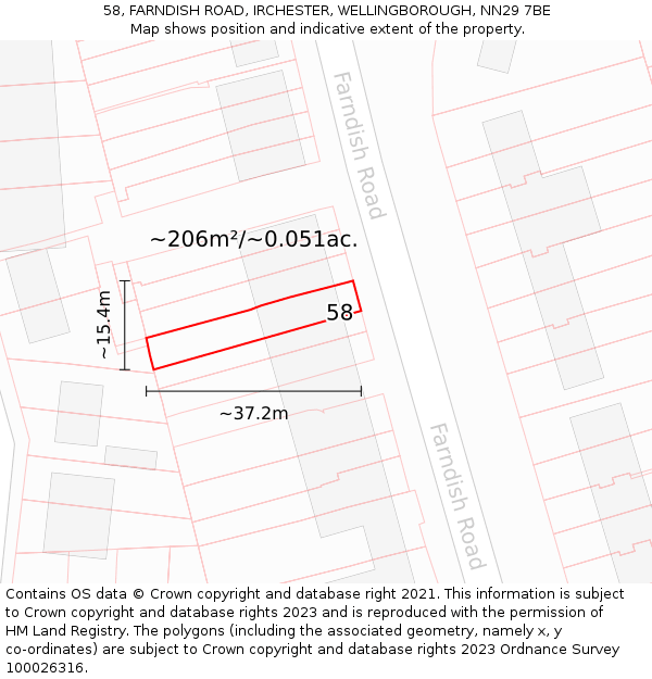 58, FARNDISH ROAD, IRCHESTER, WELLINGBOROUGH, NN29 7BE: Plot and title map