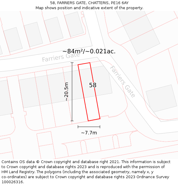 58, FARRIERS GATE, CHATTERIS, PE16 6AY: Plot and title map