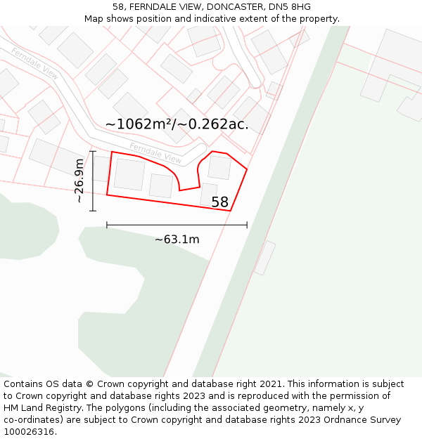58, FERNDALE VIEW, DONCASTER, DN5 8HG: Plot and title map